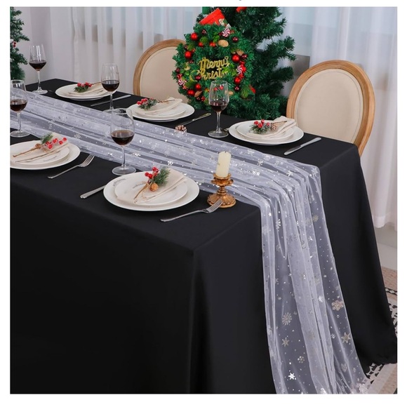 Snowflake Runner Silver 120 Inch Sheer Chiffon Gauze Runner, Winter Decoration - Picture 8 of 14